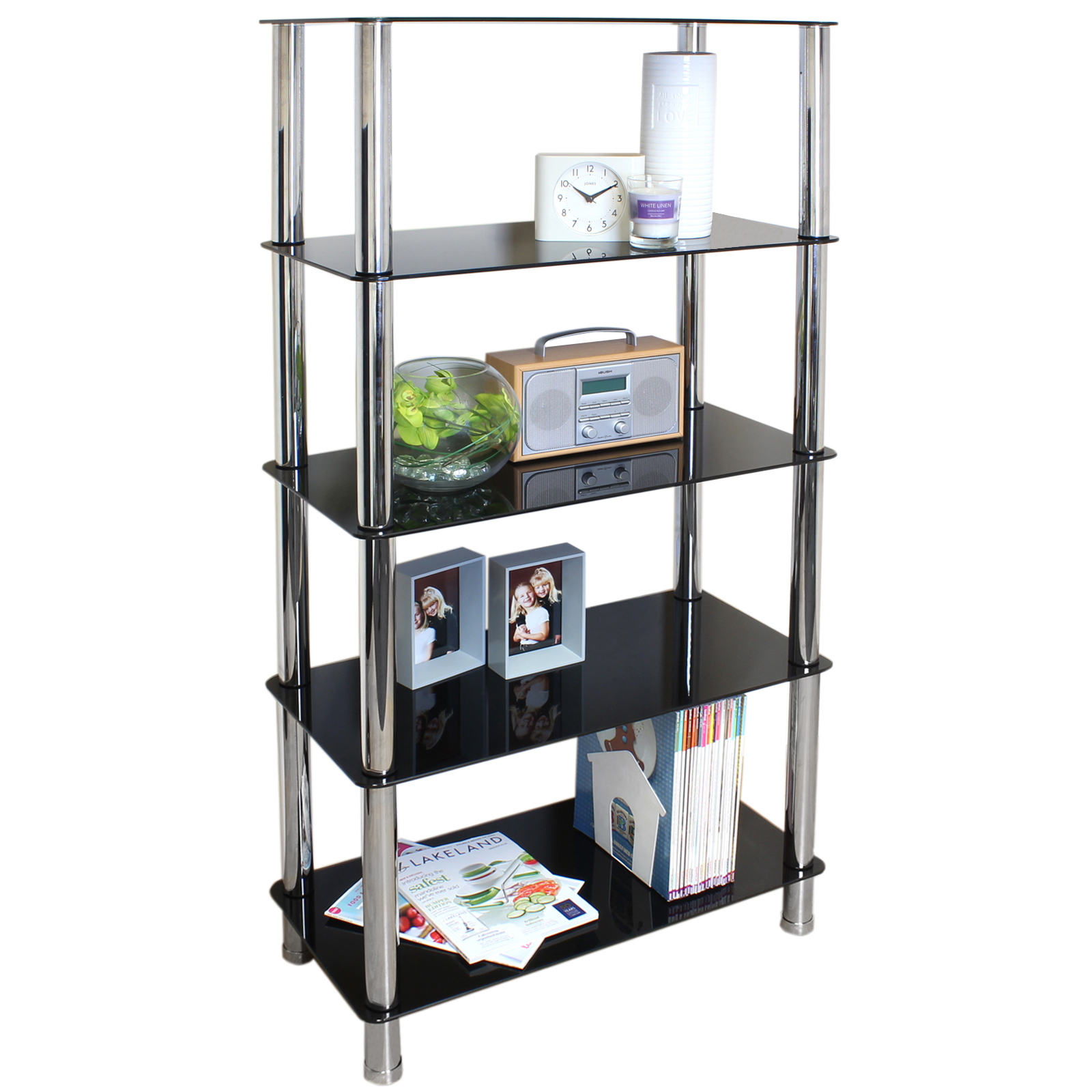 5 TIER GLASS SHELF UNIT HOME/OFFICE LOUNGE/HALL STORAGE DISPLAY RACK